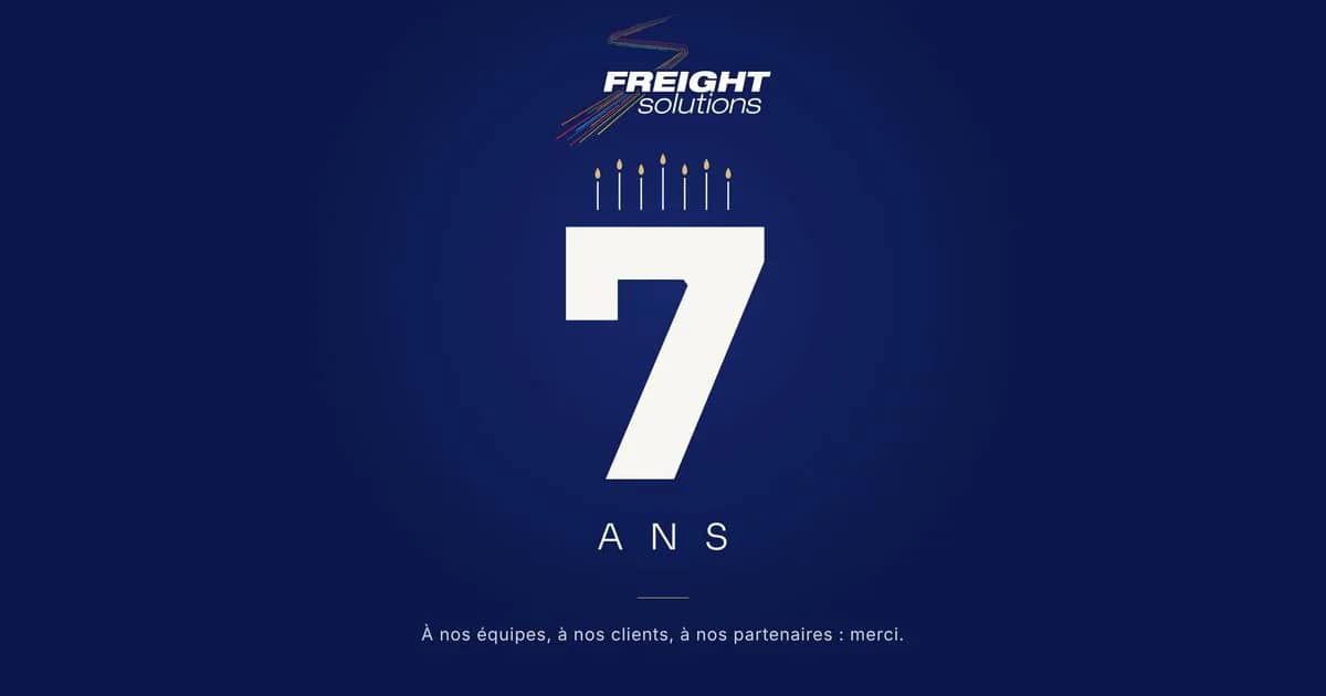 Visuel des sept ans de Freight Solutions : sept bougies au-dessus du chiffre 7
