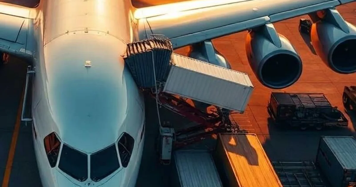 Air cargo container being loaded into the hold of a freighter by a belt loader